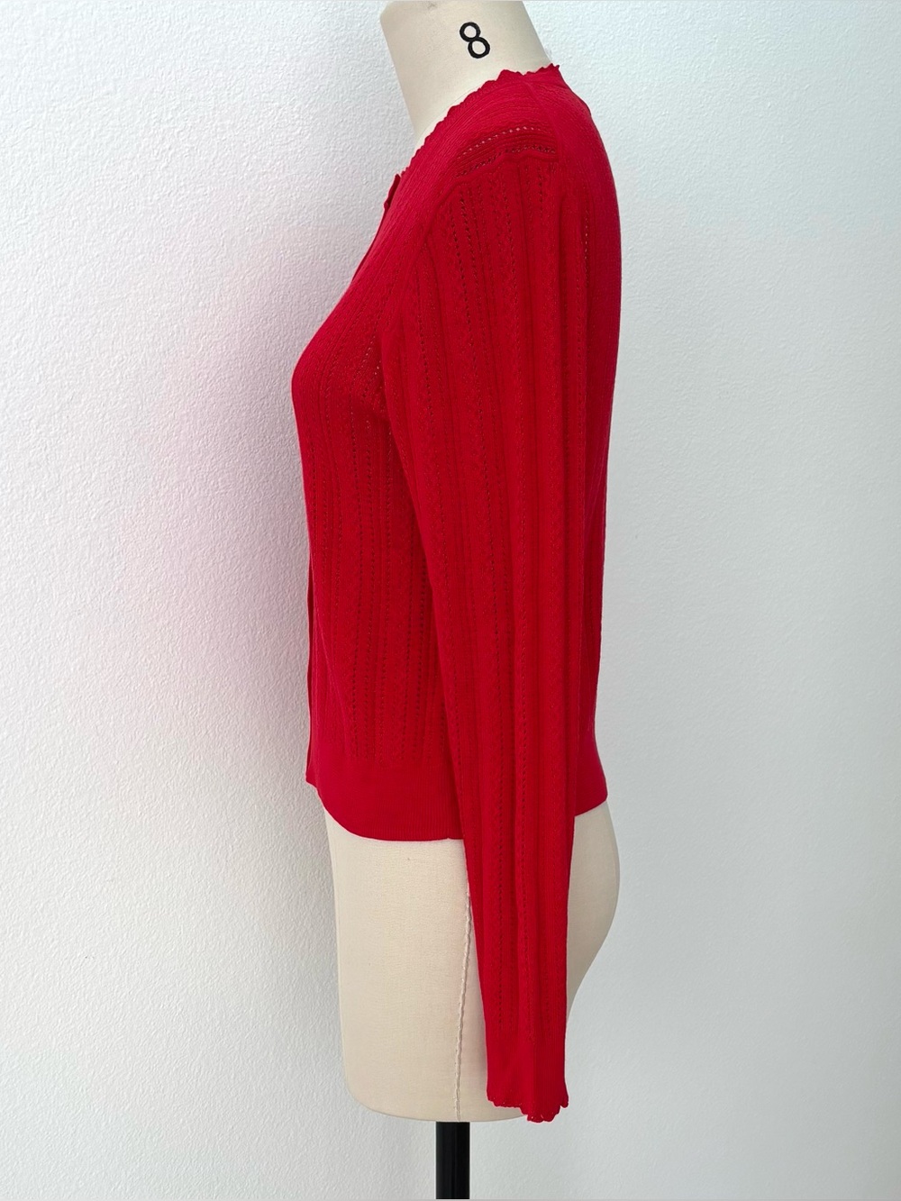 J.Crew Jackie Pointelle Cardigan NWT Premium Ultra-Fine Cotton Red Size L - Picture 6 of 10